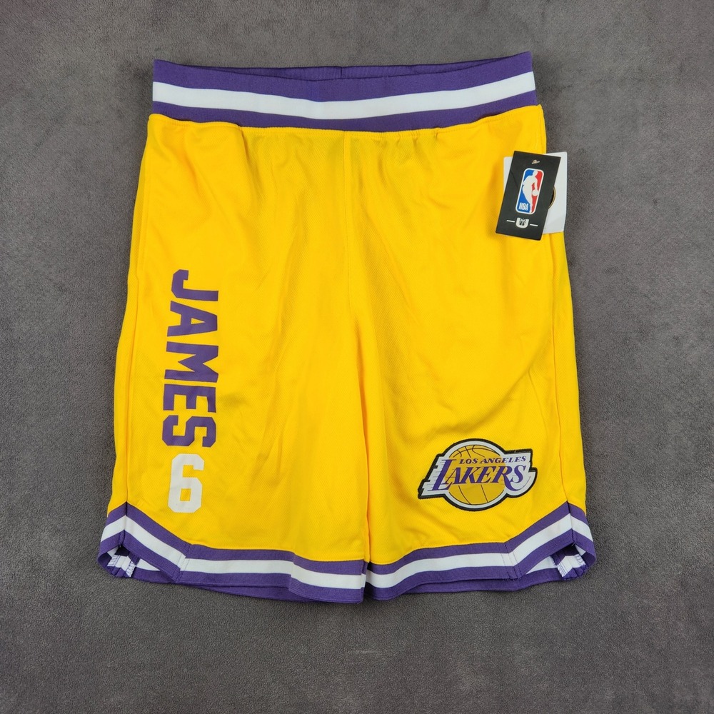 Los Angeles Lakers Basketball Shorts Mens Large Yellow LeBron‎ James 6 NEW